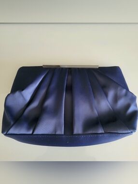 Satin Navy Blue Pleated Clutch Purse